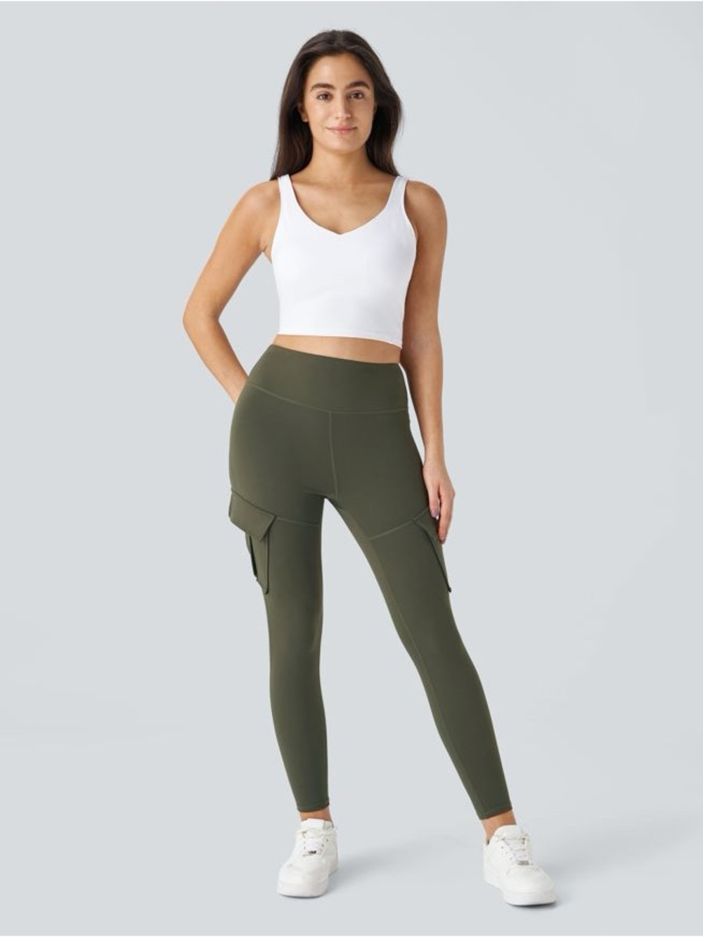 HALARA Olive Green High-Waist Sculpt Scrunch Cargo Leggings
